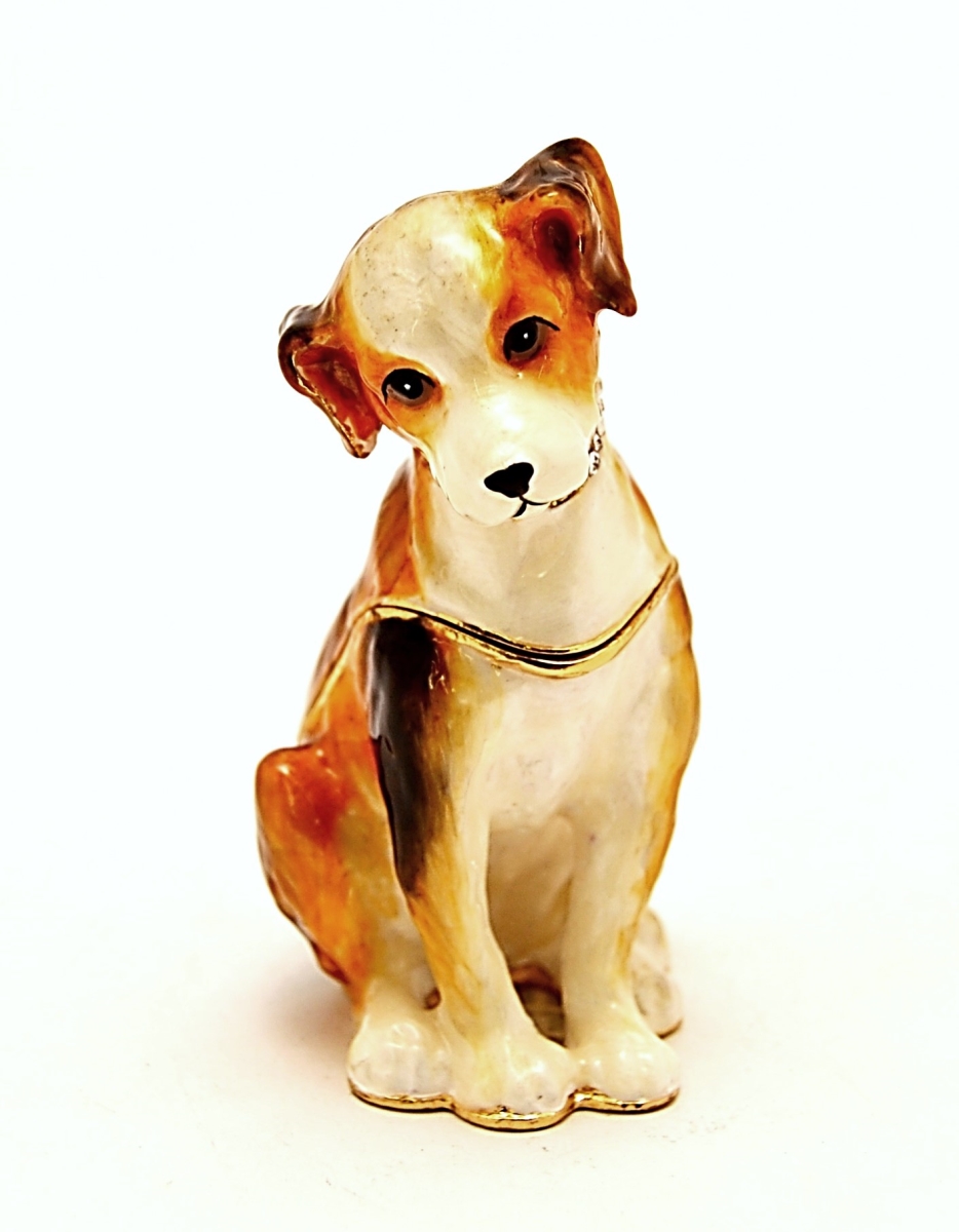 1013457 Jack Russell Terrier Dog Gold Plating Trinket Box - Swarovski Crystals & Enamel