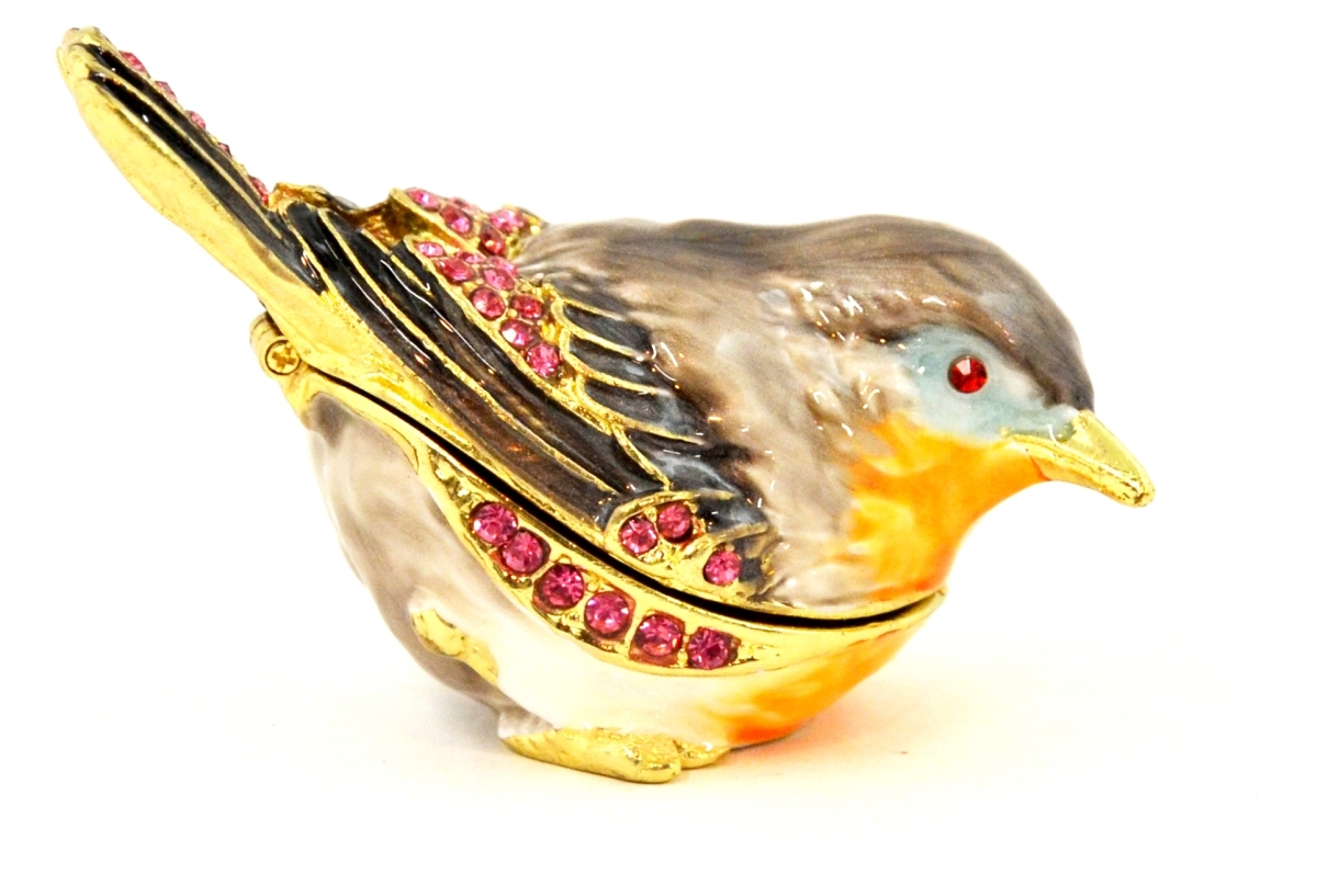 1013737 Colorful Sparrow Gold Plating Trinket Box - Swarovski Crystals & Enamel
