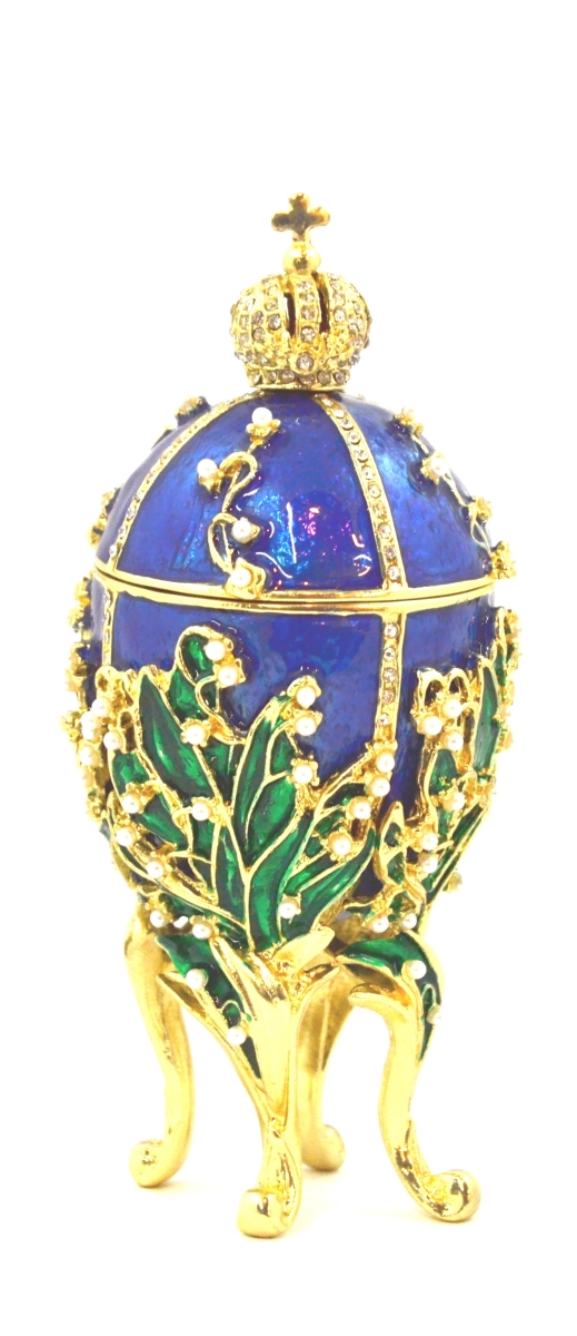 1014531d Lily Of Valley Egg Gold Plating Trinket Box - Blue Enamel With Swarovski Crystals & Faux Pearls