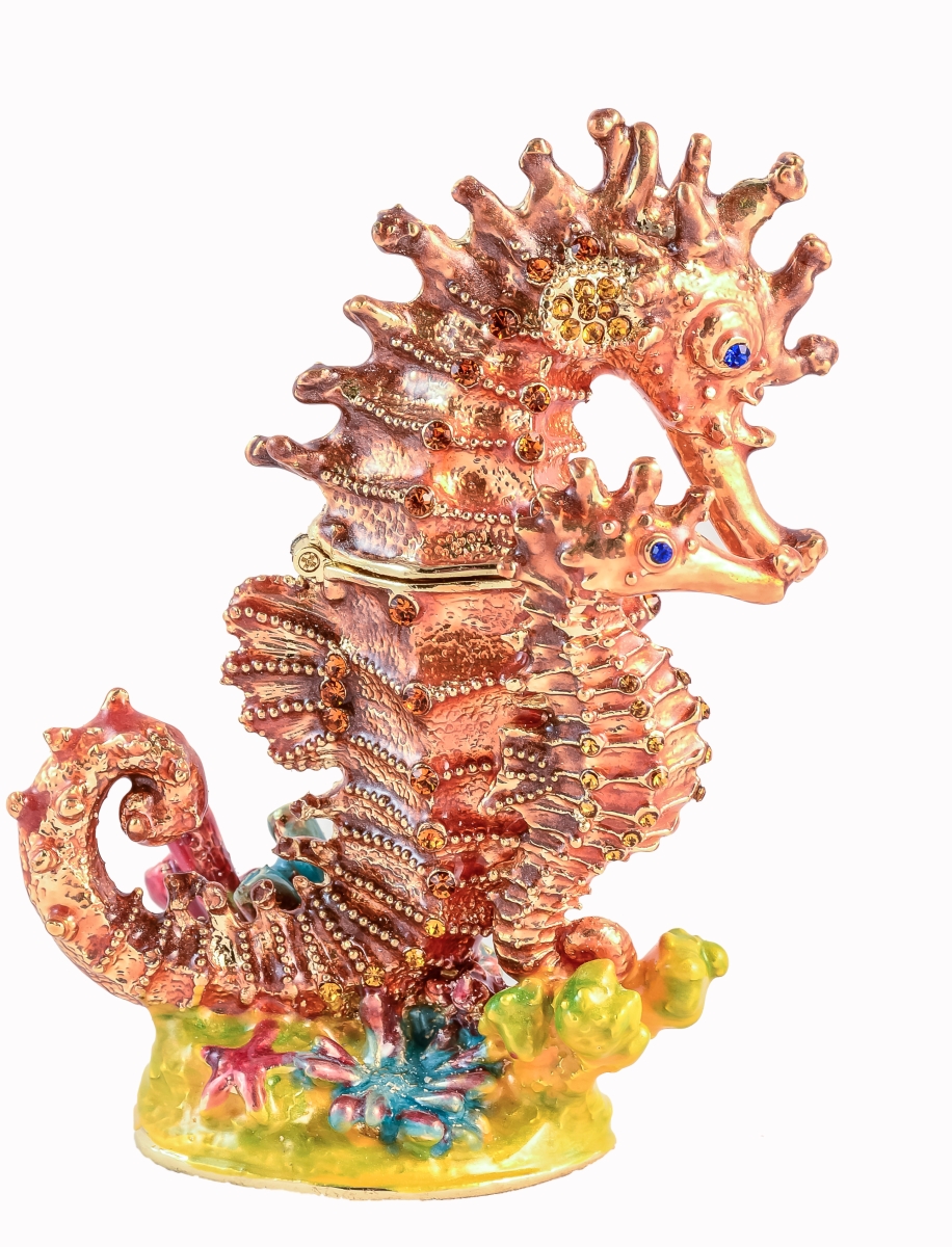 1014609 Seahorse With Baby Gold Plating Trinket Box - Swarovski Crystals & Enamel