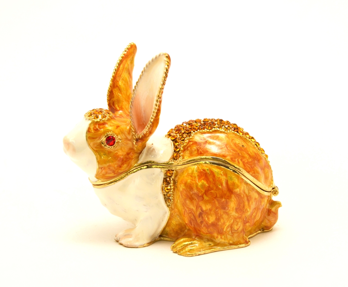 1014714 Jeweled Rabbit Gold Plating Trinket Box - Swarovski Crystals & Enamel