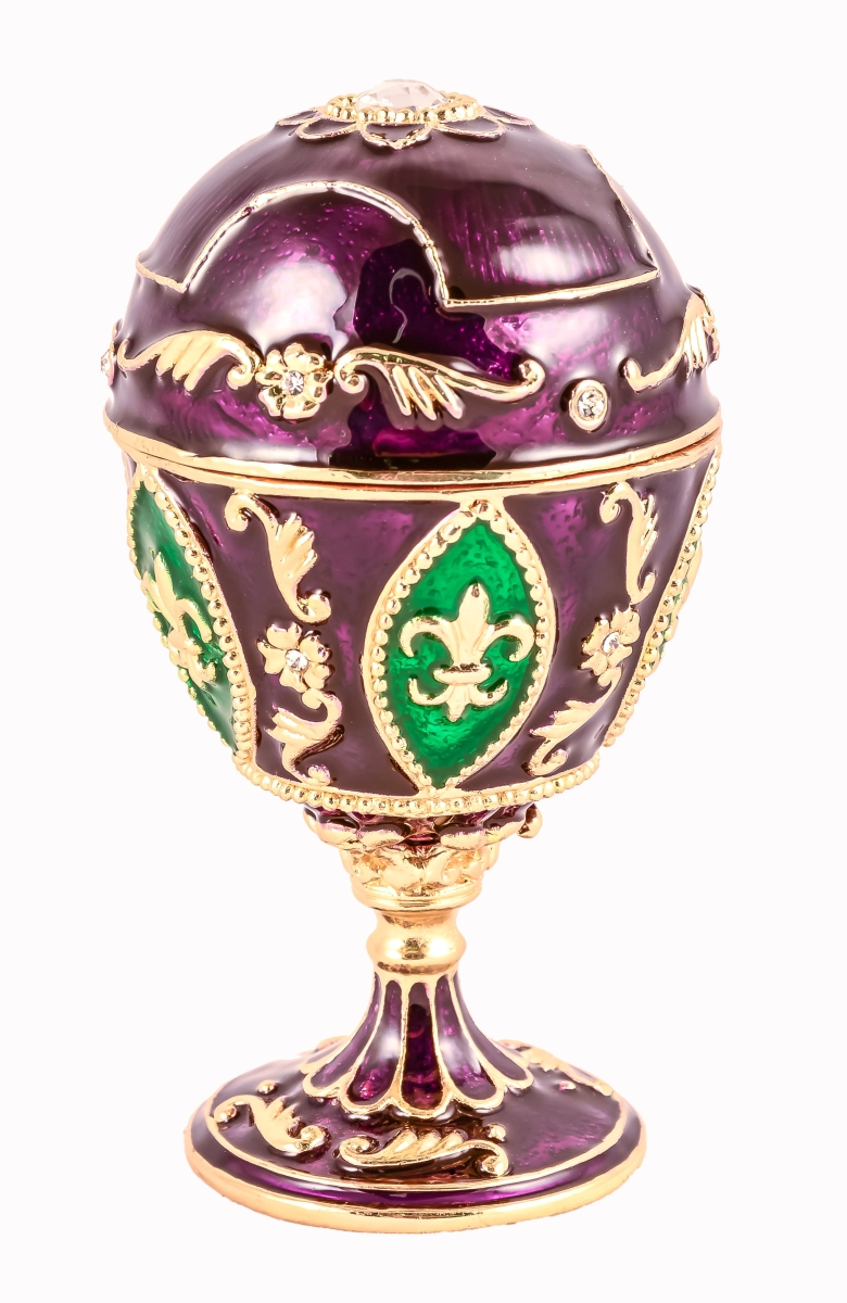 1040287a Fleur Die Lies Design Egg Gold Plating Trinket Box - Swarovski Crystals & Enamel