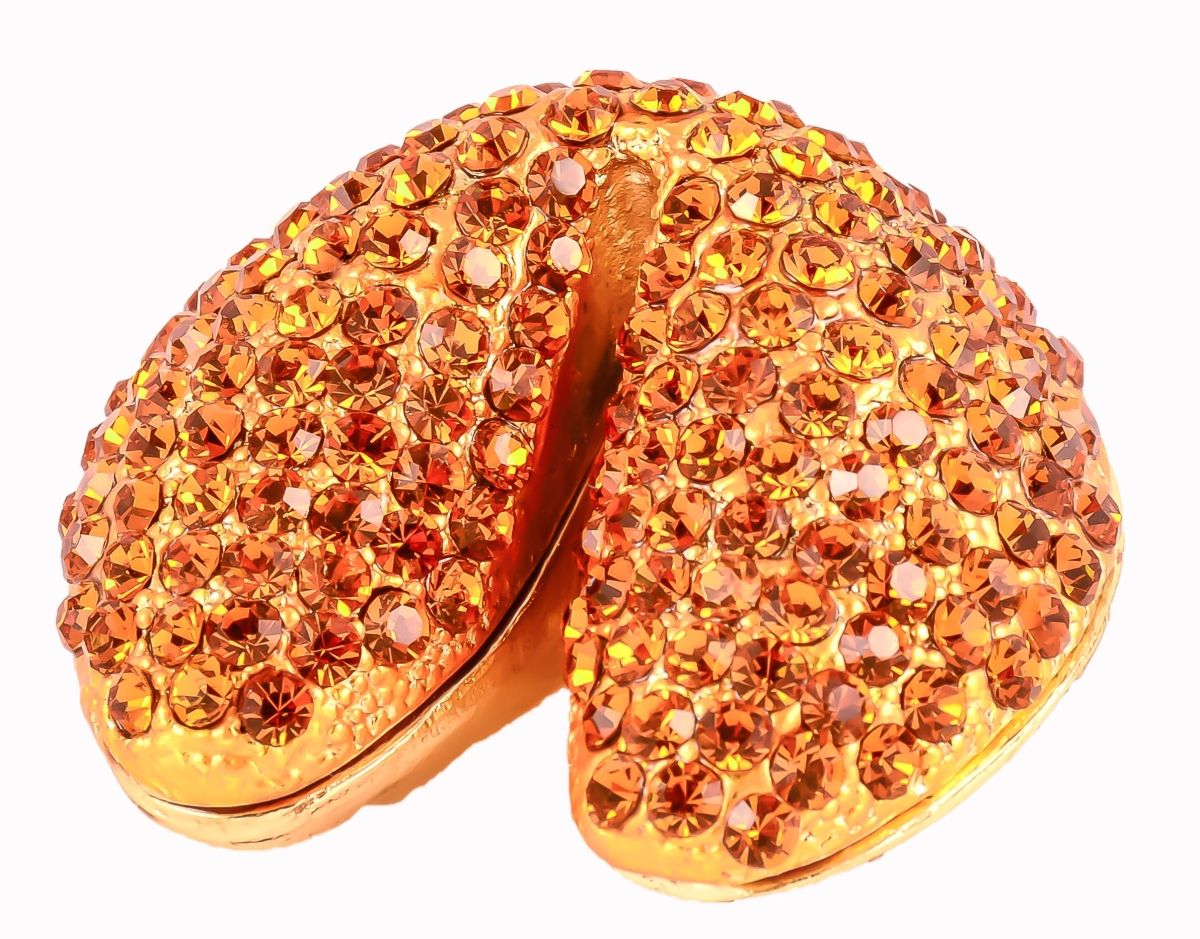 1041216a Fortune Cookie Gold Plating Trinket Box - Swarovski Crystals & Enamel