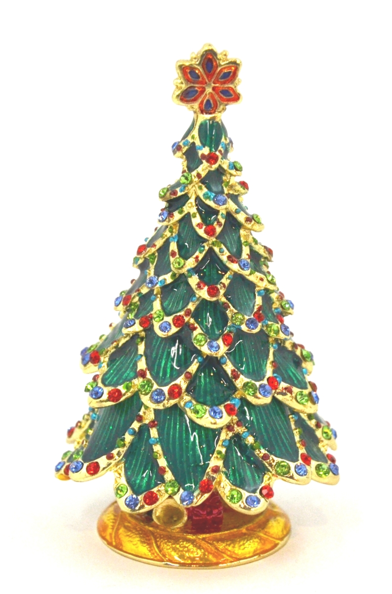 1131465 Bejeweled Christmas Tree Gold Plating Trinket Box - Swarovski Crystals & Enamel