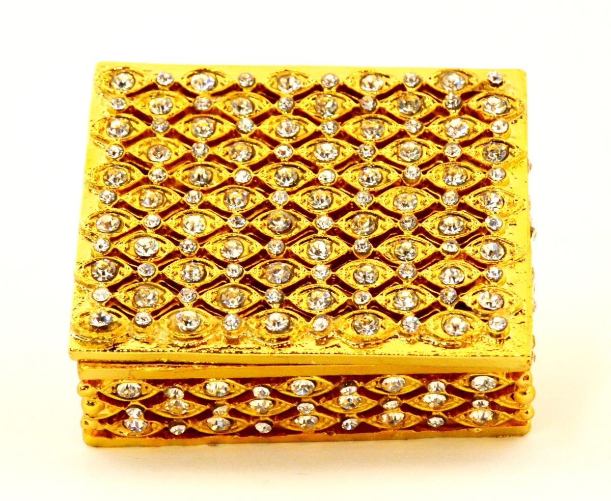 1011464b Marquis Jeweled Gold Plating Trinket Box - Swarovski Crystals & Enamel