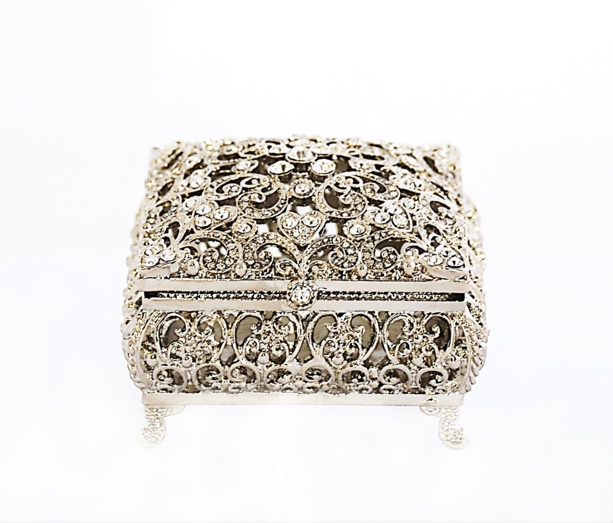 1012015a Artdeco Design Jewelry Silver Plating Trinket Box - Swarovski Crystals & Enamel