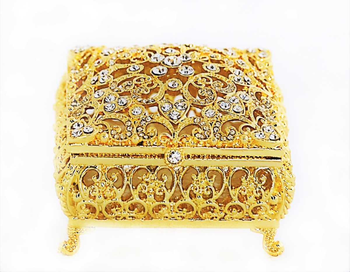 1012015b Artdeco Design Jewelry Gold Plating Trinket Box - Swarovski Crystals & Enamel