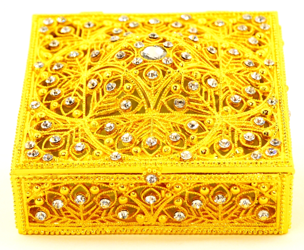 1012067c Maria Jewelry Gold Plating Trinket Box - Swarovski Crystals & Enamel