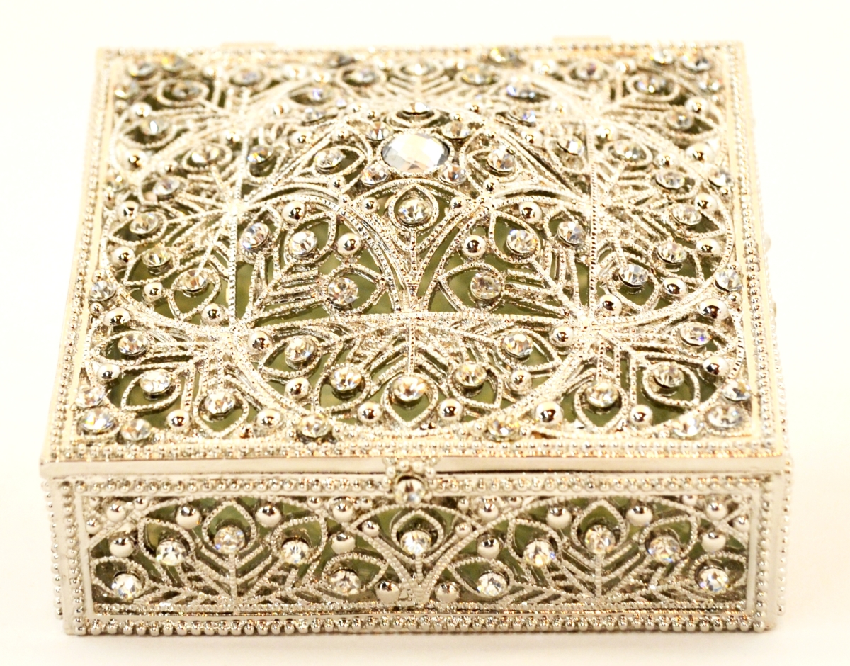 1012067d Maria Jewelry Silver Plating Trinket Box - Swarovski Crystals & Enamel