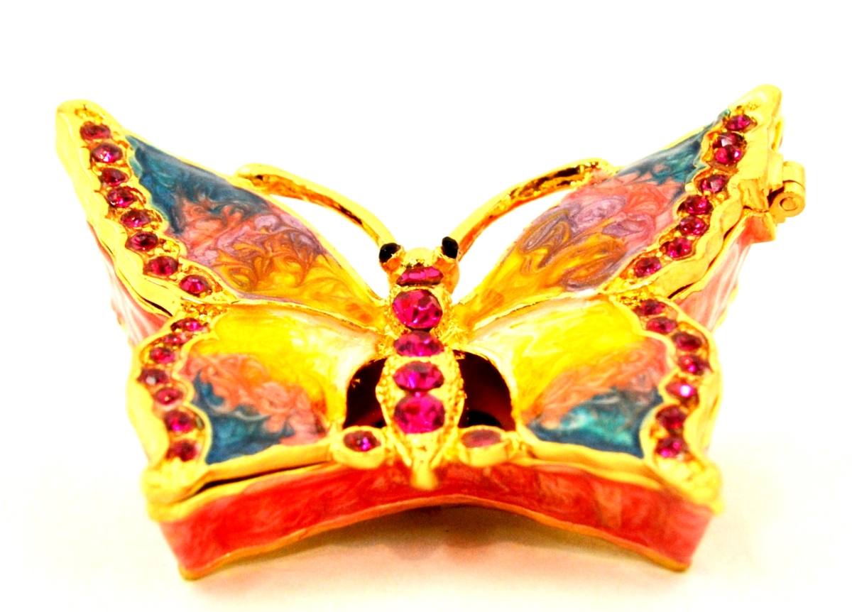 1131462 Multi Color Butterfly Gold Plating Trinket Box - Swarovski Crystals & Enamel