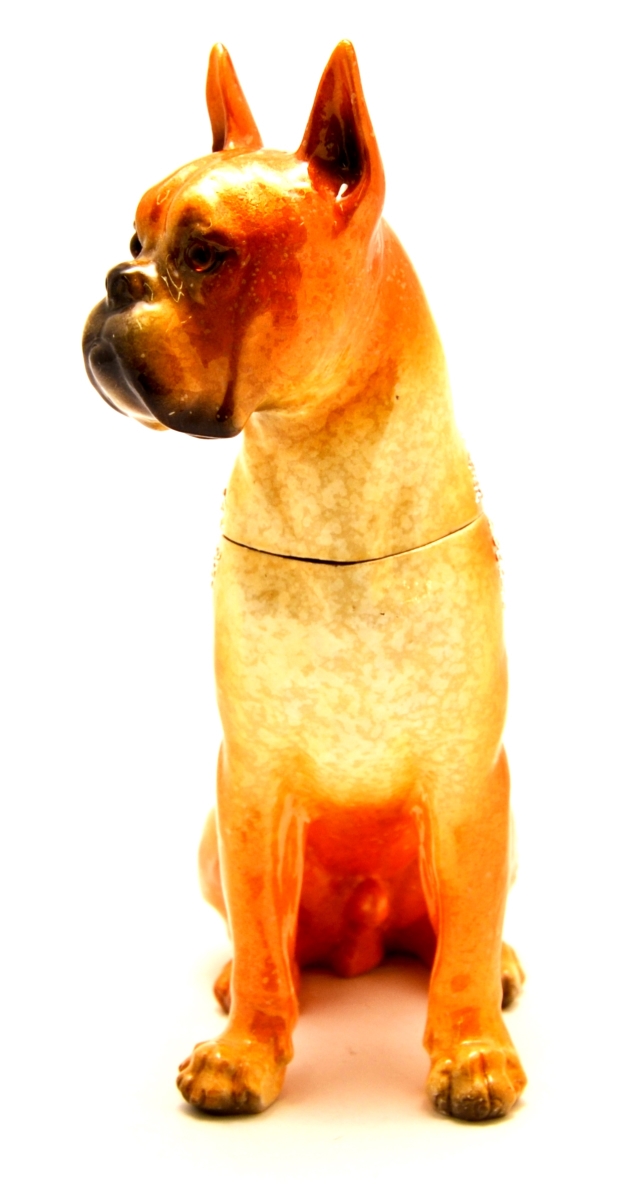 1013160 Large Boxer Dog Gold Plating Trinket Box - Brown Enamel & Swarovski Crystals