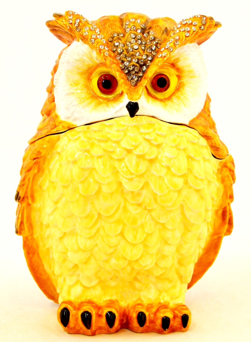 1131157 Big Owl Gold Plating Trinket Box - Swarovski Crystals & Enamel