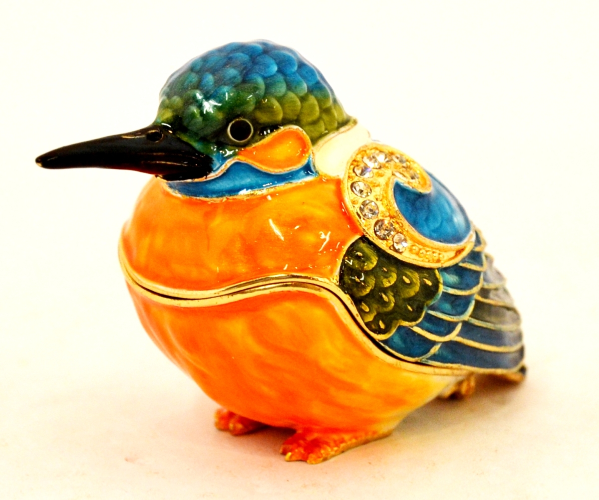 1013154 Small Kingfisher Bird Gold Plating Trinket Box - Swarovski Crystals & Colorful Enamel