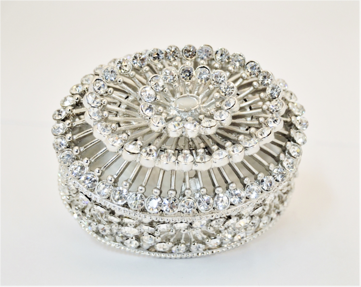 1012004a Fernandina Jewelry Silver Plating Trinket Box - Swarovski Crystals & Enamel