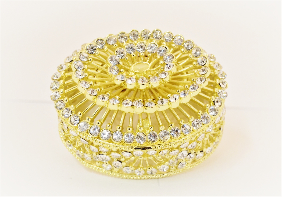 1012004b Fernandina Jewelry Gold Plating Trinket Box - Swarovski Crystals & Enamel