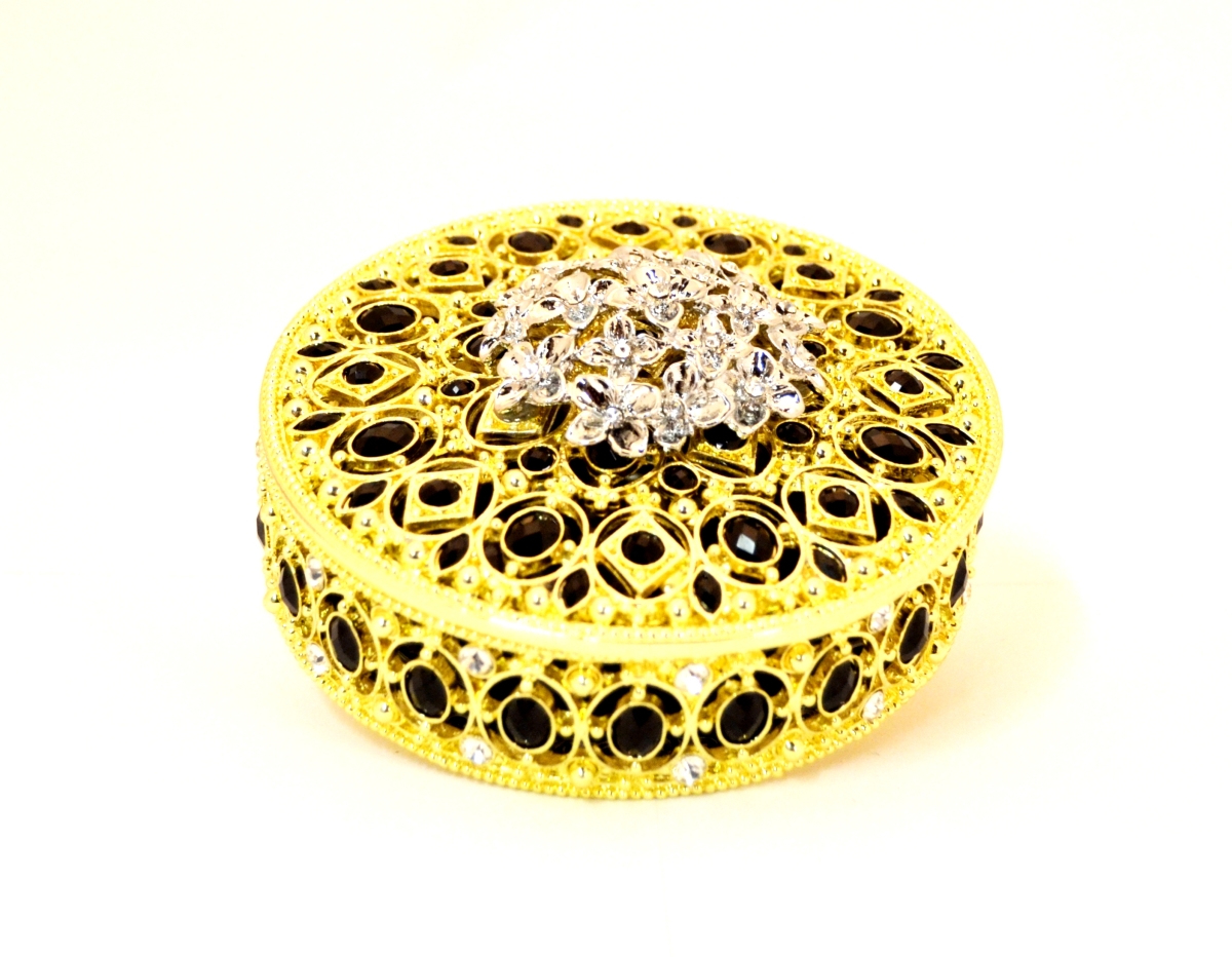 1012005a Decorative Jewelry Gold Plating Trinket Box - Swarovski Crystals & Enamel