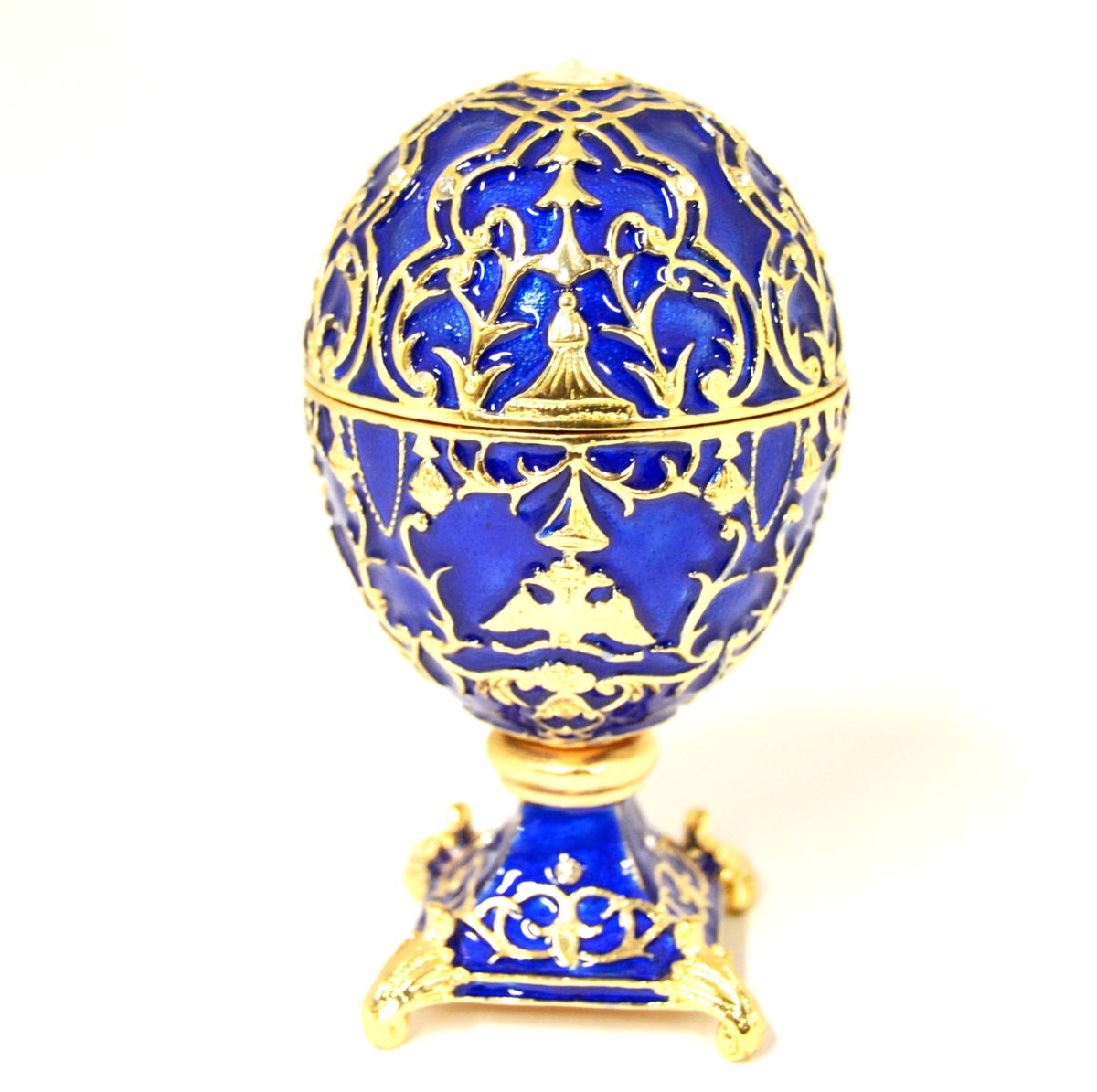 1131505a Faberge Design Egg Gold Plating Trinket Box - Swarovski Crystals & Enamel