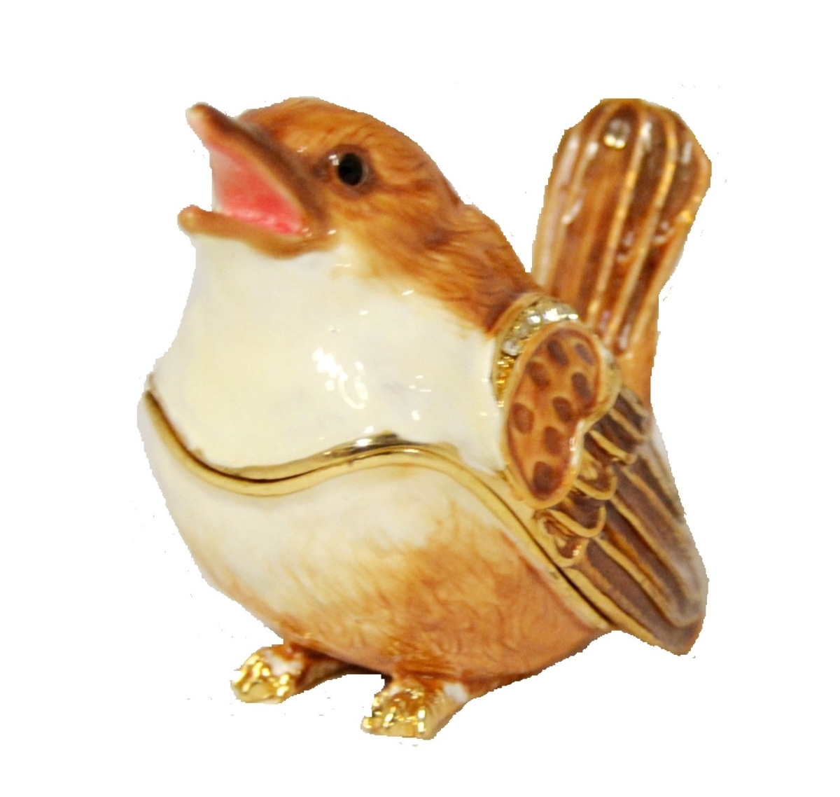 1130708 Small Sparrow Bird Gold Plating Trinket Box - Swarovski Crystals & Enamel