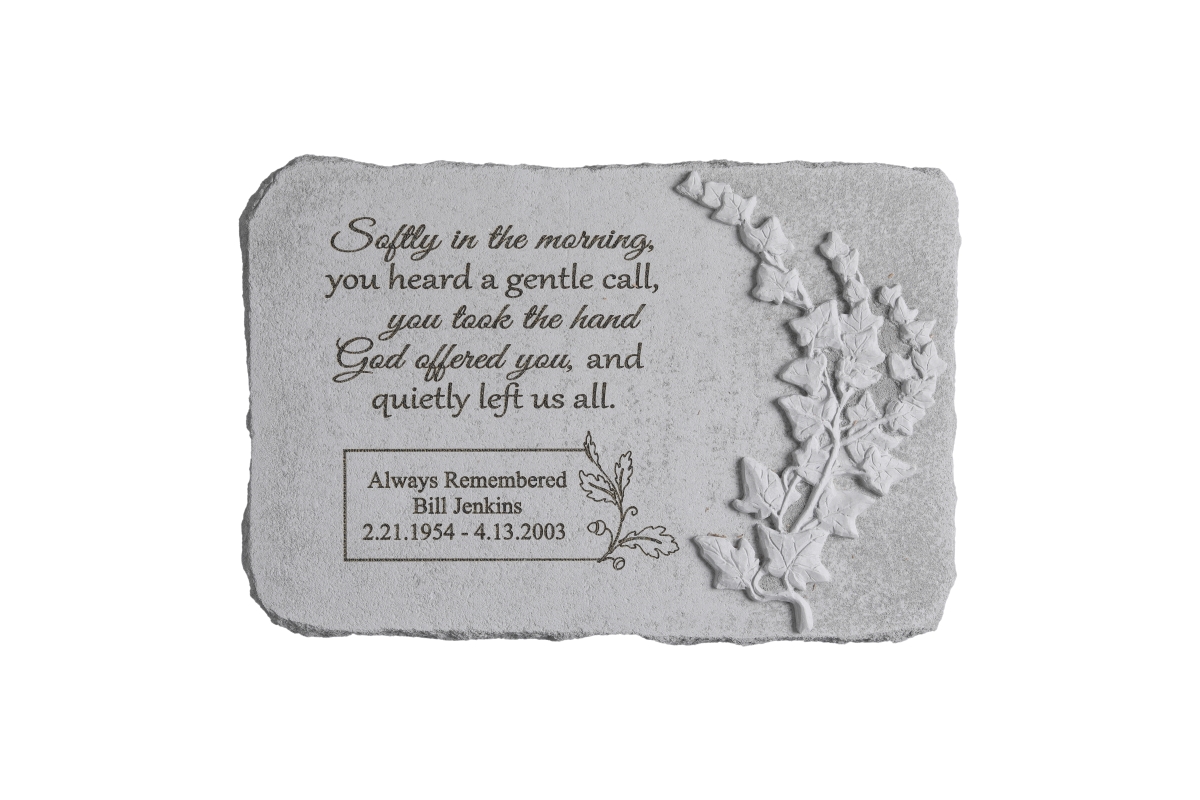 44403 15 X 10 In. Softly In The Morning Memorial In Rectangle With Ivy Stone