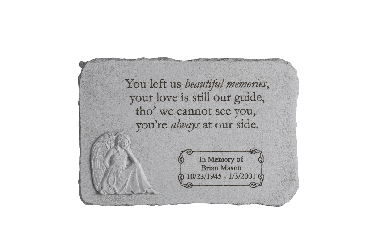 44454 15.25 X 10.5 In. You Left Us Beautiful Memories Memorial In Rectangle With Sitting Angel Stone