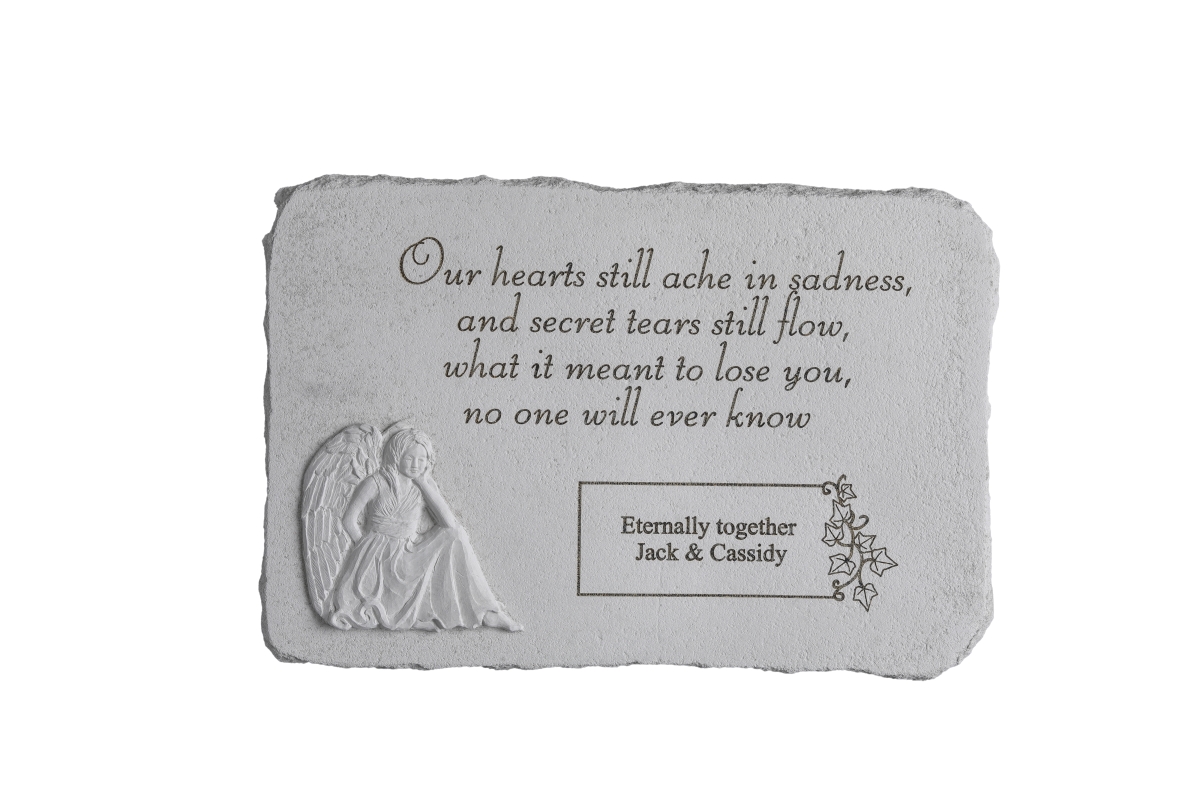44455 15.25 X 10.5 In. Our Hearts Still Ache In Sadness Memorial In Rectangle With Sitting Angel Stone