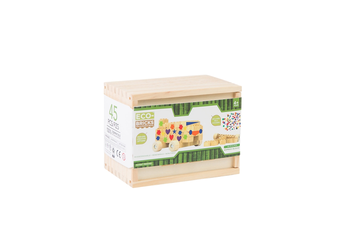 EBMB104521  Eco-bricks Bamboo 45pcs + felt  Wooden Building Blocks Set | Eco Toy for Kids & Creative Construction