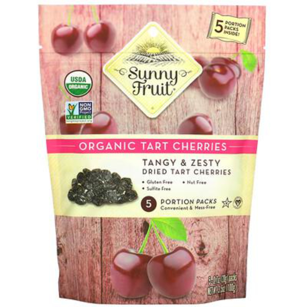 ORGANIC Dried Tart Cherries - Sunny Fruit - (5) 0.7oz Portion Packs per Bag | Purely Cherries - NO Added Sugars, Sulfurs or Preservatives | NON-GMO, VEGAN, HALAL & KOSHER