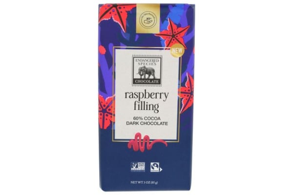 Endangered Species 2300644 3 oz Raspberry Filling 60 Percent Cocoa Dark Chocolate - Case of 12