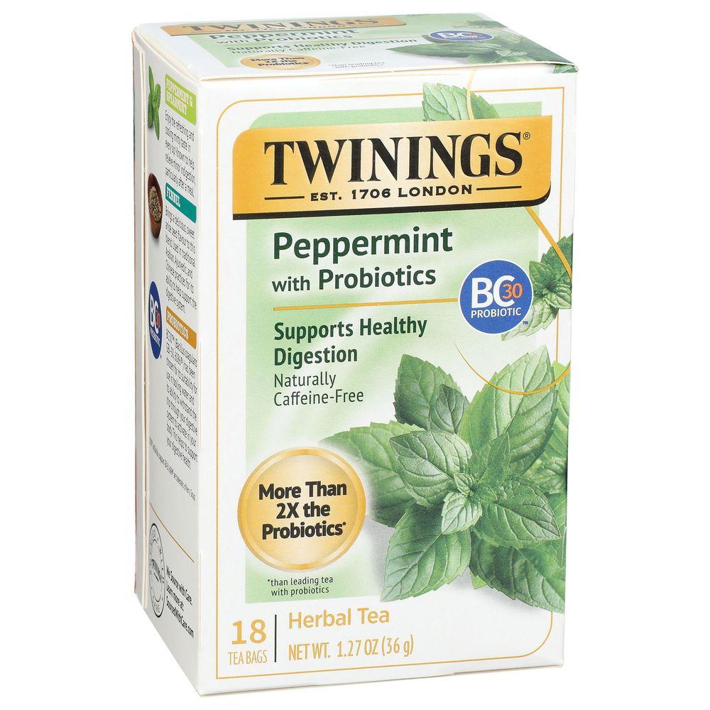 Twinings Probiotics+ Peppermint & Fennel Herbal Tea Bags Caffeine Free 18 Count Box