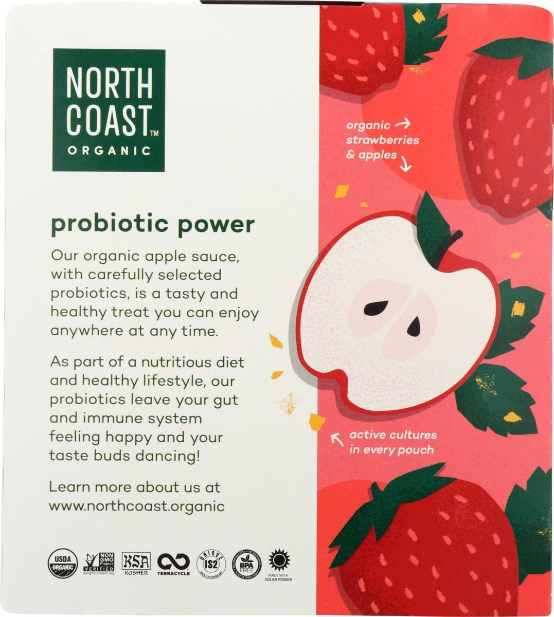 North Coast Organic Apple Sauce + Probiotic Strawberry Pouches 4-3.2oz