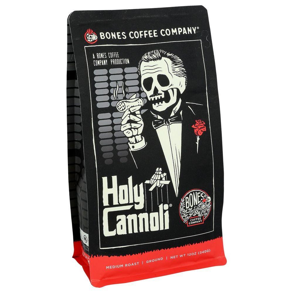 Bones Coffee Medium Roast Ground Coffee | 12 oz Holy Cannoli Fresh Baked Cannoli Flavored Coffee