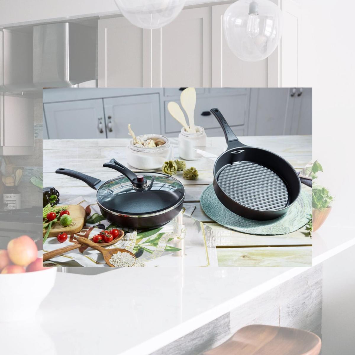Picture of HUHU 11 in Odorless  Smokeless  Non-Stick  PFOA free  Megastone Fry & Grill Pan Set  3-piece