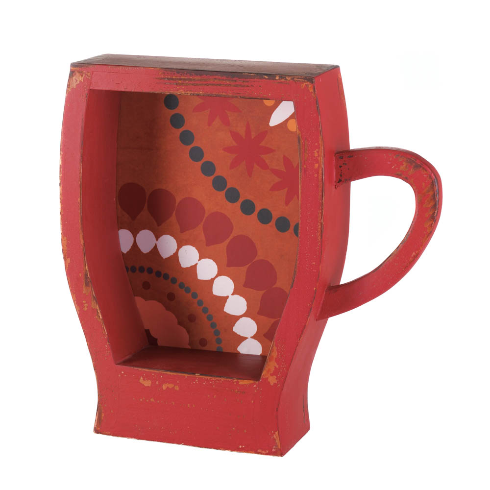 10017110 Distressed Red Coffee Cup Shelf