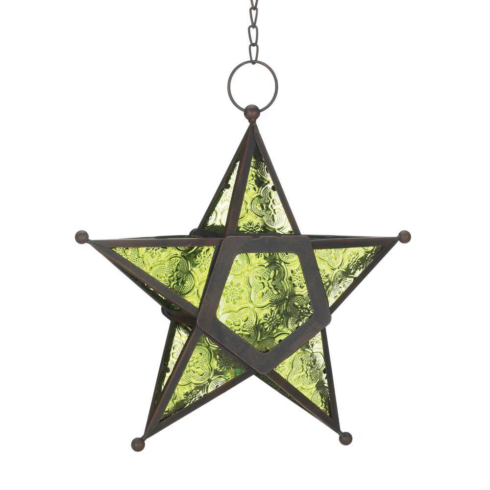 10017756 Green Glass Star Lantern