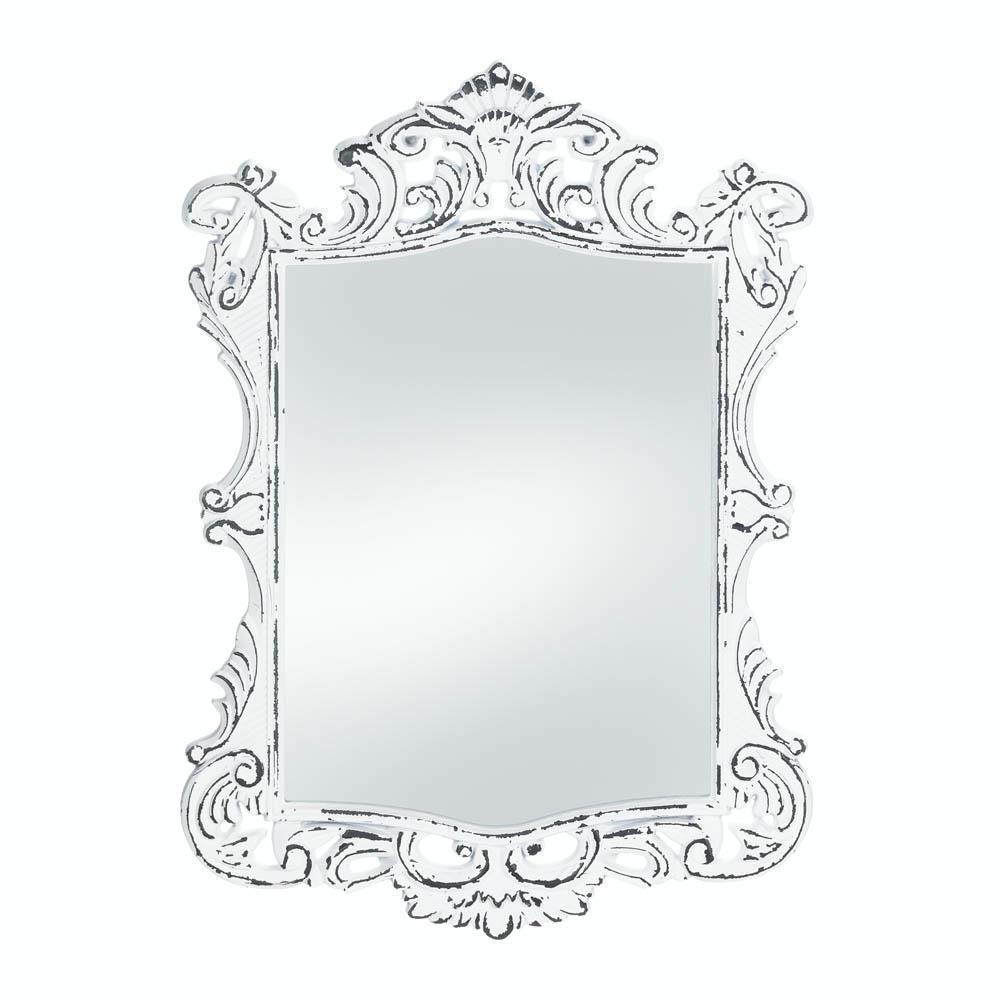 10018067 Regal Distressed Wall Mirror, White