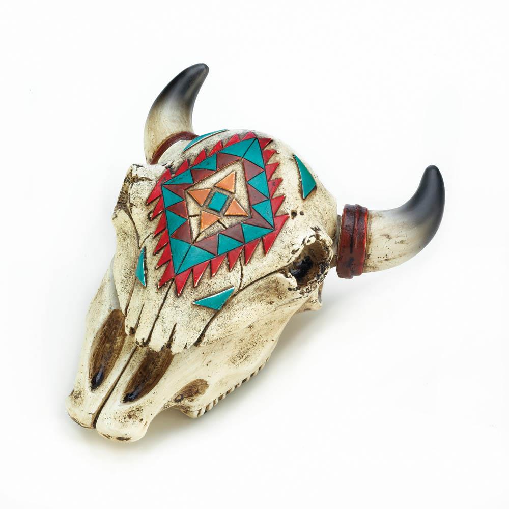 10018473 Aztec Ox Skull Trinket Box