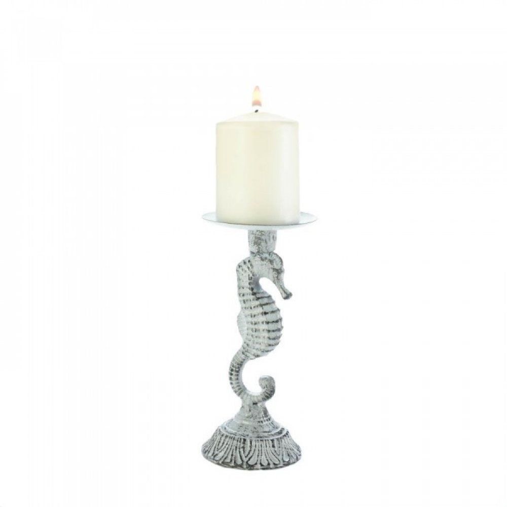 10018240 3.25 X 3.25 X 8 In. White Seahorse Candle Holder
