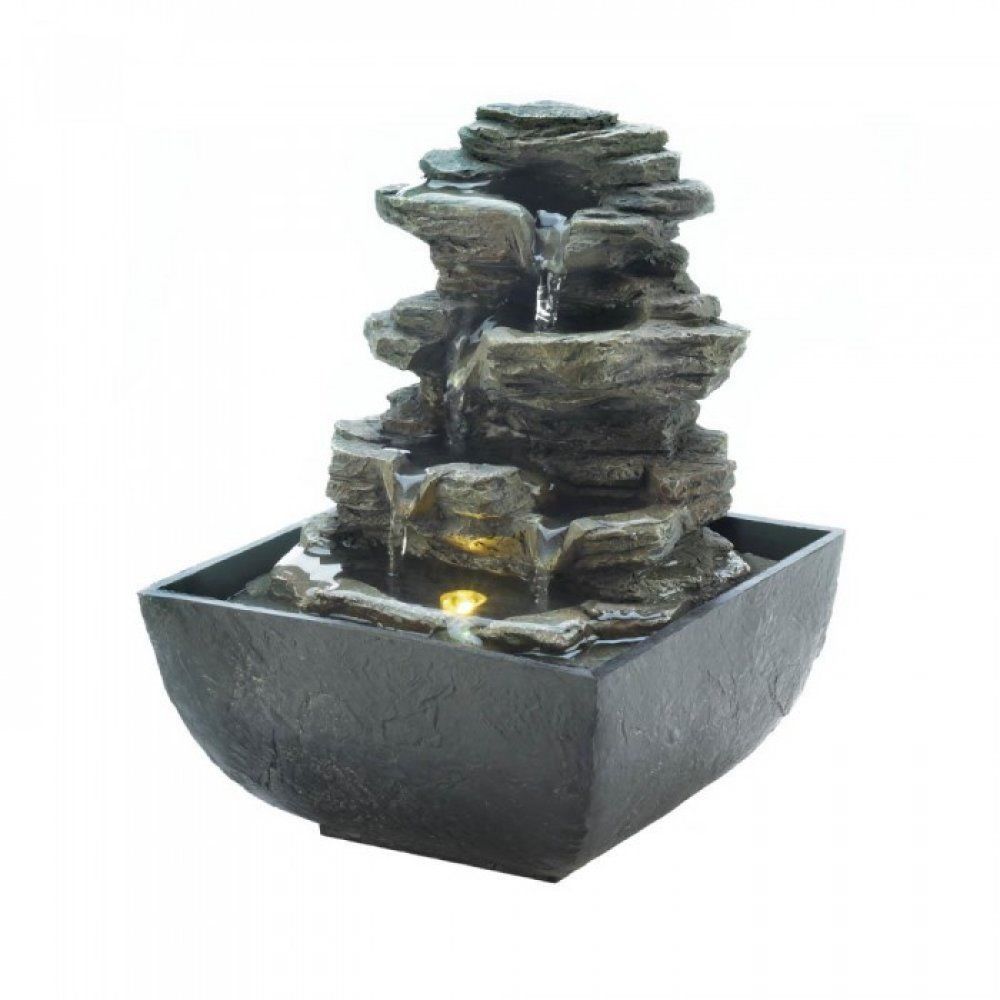10018474 5.25 X 5.25 X 7 In. Tiered Rock Formation Tabletop Fountain