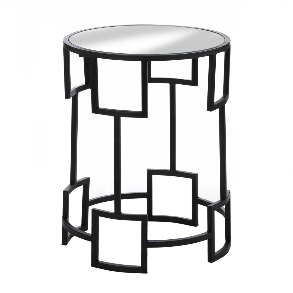 10018503 Modern Round Side Table, Iron & Mirror, Mdf Wood