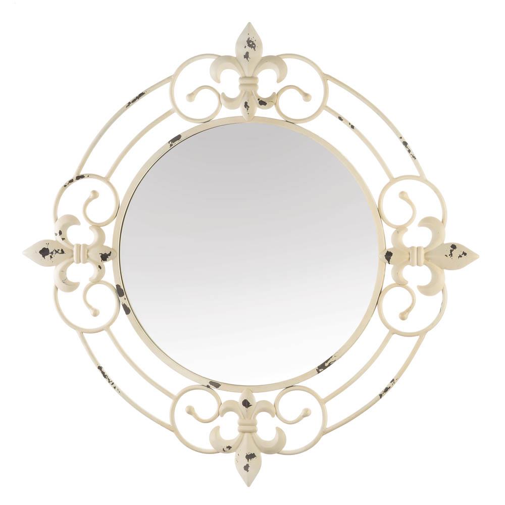 10018769 Antique White Fleur-de-lis Wall Mirror