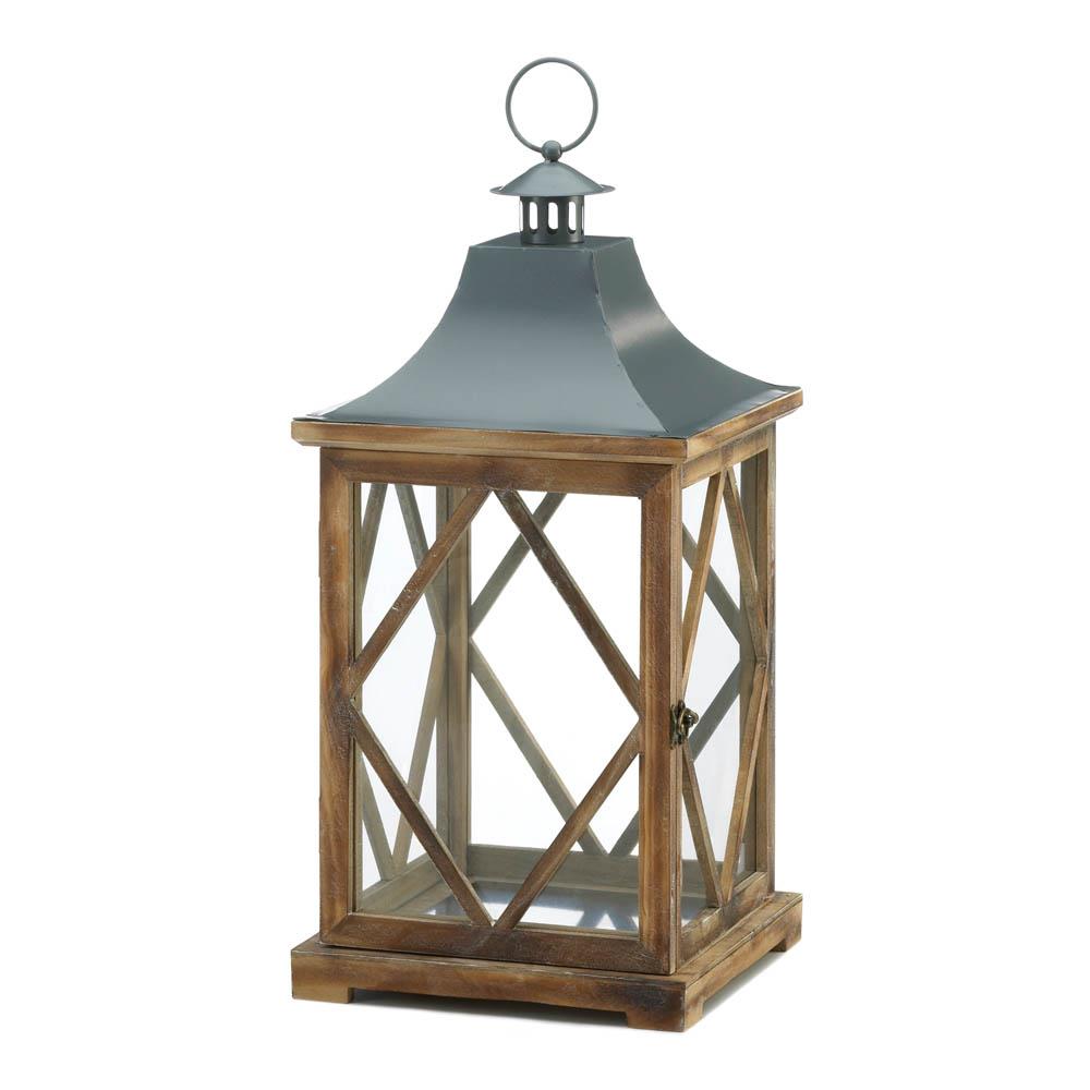 10018826 Wooden Diamond Lattice Lantern - Large