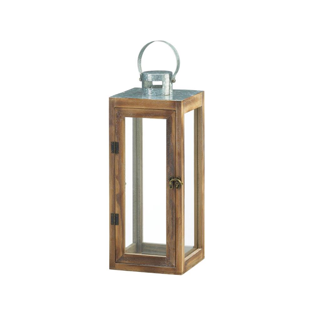 10018831 Metal Top Square Wood Lantern