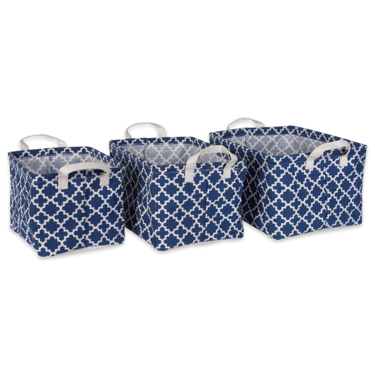 Camz38330s Pe Coated Cotton & Poly Rectangle Laundry Bin Lattice, Nautical Blue - Assorted Small - Set Of 3