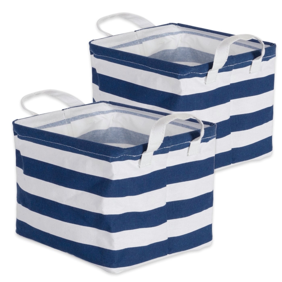 Camz38355s Pe Coated Cotton & Poly Rectangle Laundry Bin Stripe, Nautical Blue - Extra Small - Set Of 2