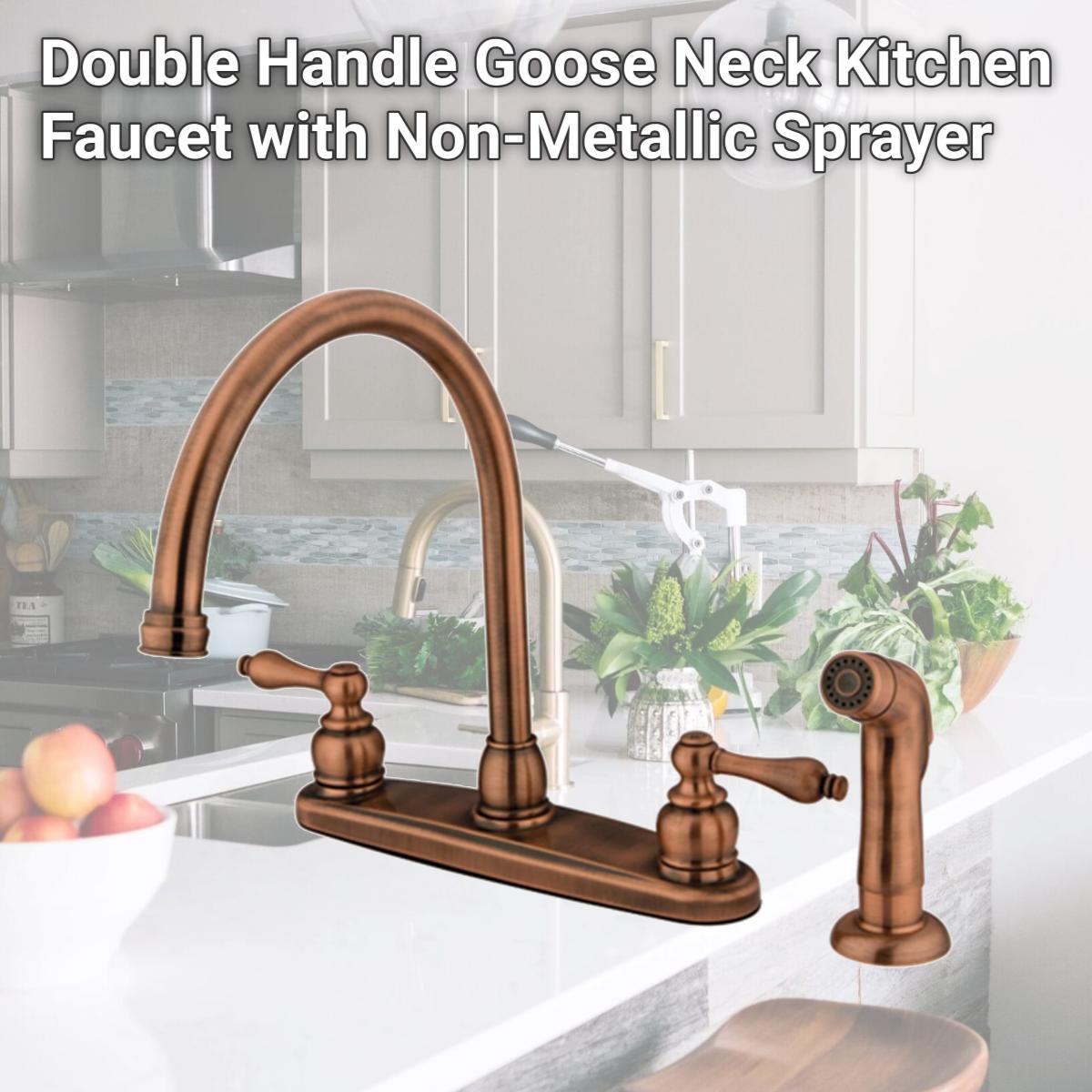 Picture of Kingston Brass KB726ALSP Double Handle Goose Neck Kitchen Faucet with Non-Metallic Sprayer