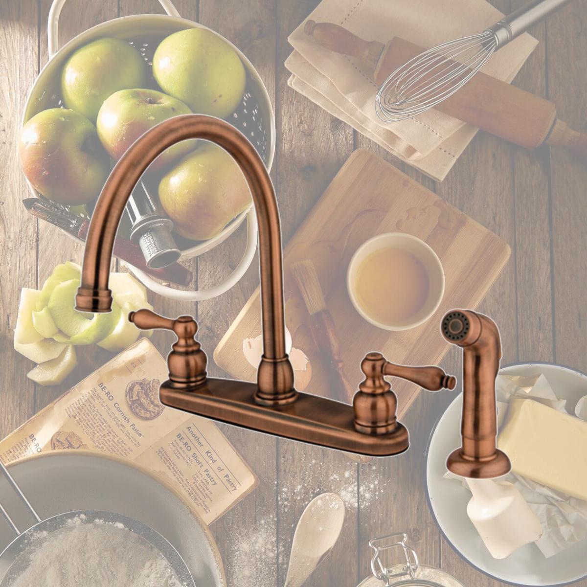 Picture of Kingston Brass KB726ALSP Double Handle Goose Neck Kitchen Faucet with Non-Metallic Sprayer