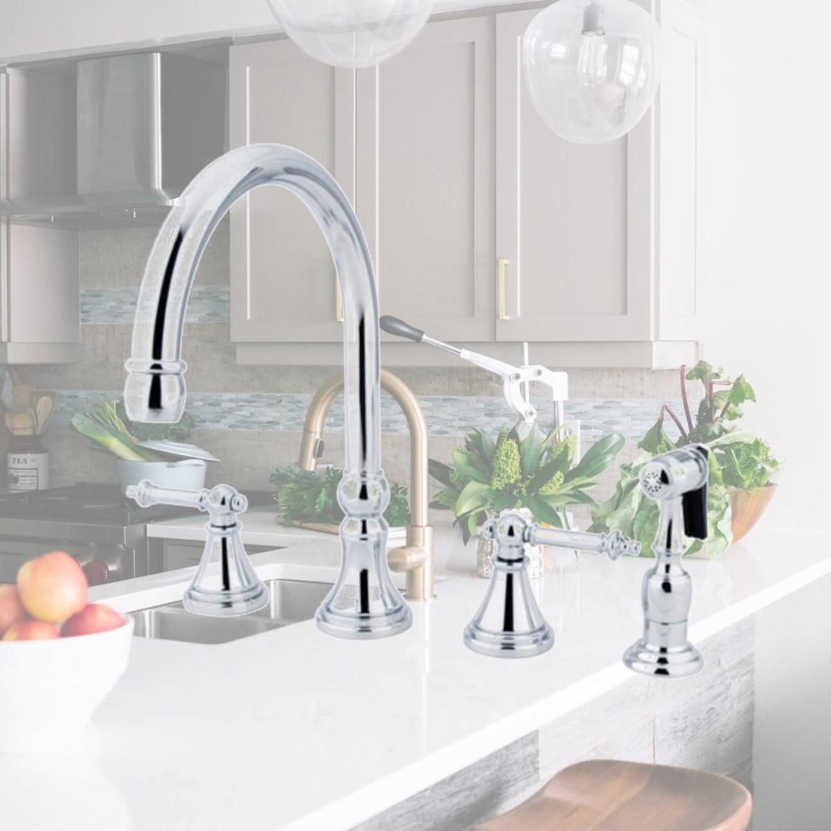 Picture of Kingston Brass KS2791TLBS 8 in. Deck Mount Kitchen Faucet with Brass Sprayer