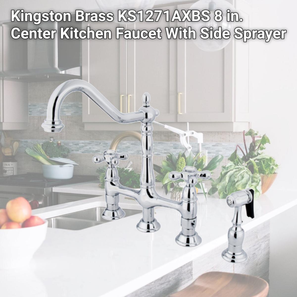 Picture of Kingston Brass KS1271AXBS 8 in. Center Kitchen Faucet With Side Sprayer