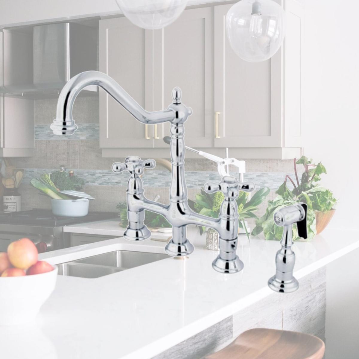 Picture of Kingston Brass KS1271AXBS 8 in. Center Kitchen Faucet With Side Sprayer