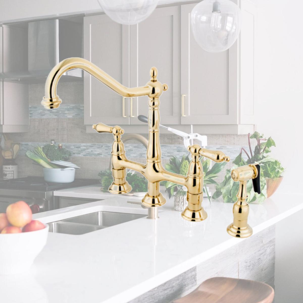 Picture of Kingston Brass KS1272ALBS 8 in. Center Kitchen Faucet With Side Sprayer